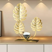 Hometravel Dual-Sided Ginkgo Crystal Ball, Metal Art Gold Leaf Line Sculpture, Decorative Display Piece for Office Desk and Home Shelf Decor