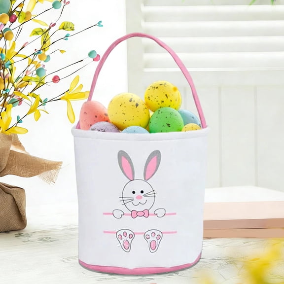 Hometravel Easter Bunny Canvas Tote Bag, Rabbit Print Handheld Storage Basket, Holiday Gift Candy Food Holder