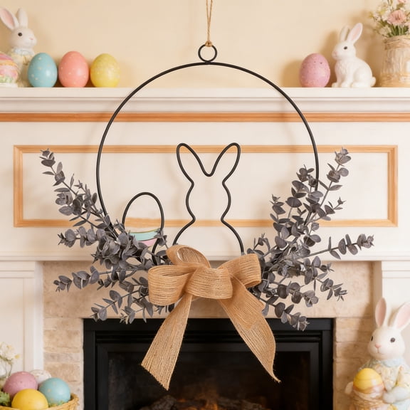 Hometravel Easter Bunny Iron Ring, Metal Hoop Wall Hanging, Spring HOME Decor for Door, Wreath Base, DIY Craft Projects