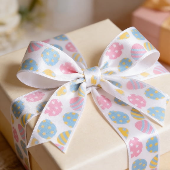 Hometravel Easter Decorative Ribbon, Bunny Egg Goblin Carrot Print, Woven Craft Tape for Holiday Gift Box, Package Wrapping