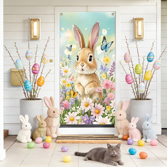 Hometravel Easter Door Curtain Party Decor, Holiday Themed Door Cover for Celebration, Festive Background for Room, Spring Party Decoration for Event, Gathering, Home