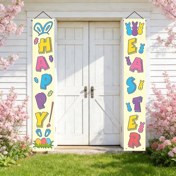Hometravel Easter Door Stickers Decals, Rabbit Eggs Holiday Themed Couplets Decor, Spring Festival Vinyl Wall Art For Front Door Window Home Party Supplies