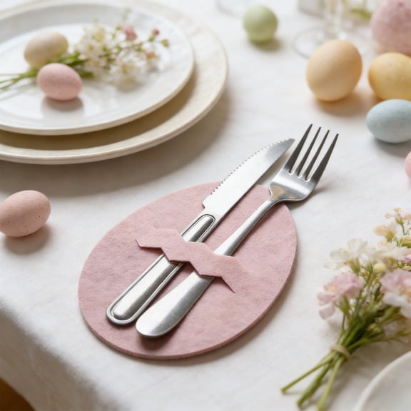 Hometravel Easter Egg Cutlery Pouch, Felt Silverware Pocket Holder, Festive Table Setting Supplies, Flatware Storage Bag