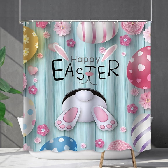 Hometravel Easter Shower Curtain, Digital Print Bathroom Partition Fabric, Waterproof Polyester Curtain with Hooks for Tub, Stall, Bath