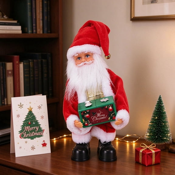 Hometravel Electric Santa Claus Figurine with Music and Dancing, Animated Santa Figure Ornament, for Home Fireplace Tabletop Decor