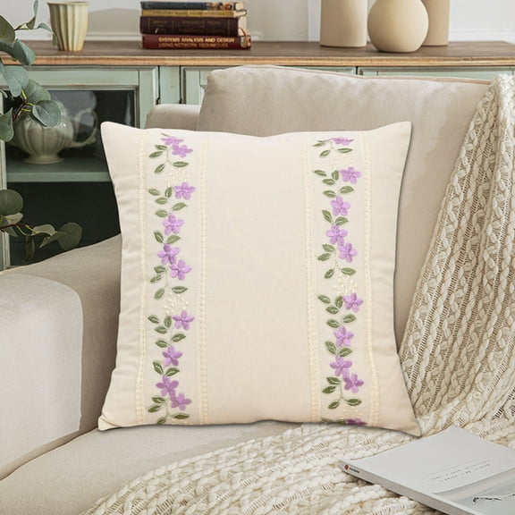 Hometravel Embroidered Pillows Cushions with Rose Flower Design, Sofa Beds Head Lumbar Support Pillowcases, Holiday Gifts with Simple Elegant Style