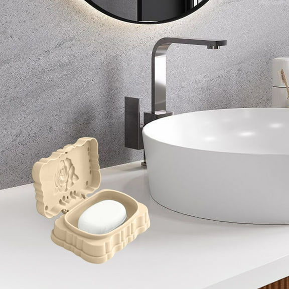 Hometravel European Style Soap Dish, Bathroom Soap Holder with Lid and Drainage, Printed Rose Design Soap Box for Sink, Shower, Home Decor, Practical Bath Accessory