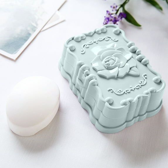 Hometravel European Style Soap Dish, Bathroom Soap Holder with Lid and Drainage, Printed Rose Design Soap Box for Sink, Shower, Home Decor, Practical Bath Accessory