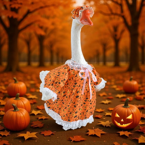 Hometravel Fall Goose Decoration Costume, Pumpkin Print Outfit for 23-Inch Porch Goose, Seasonal Lawn Ornament Attire, Autumn Holiday Decor
