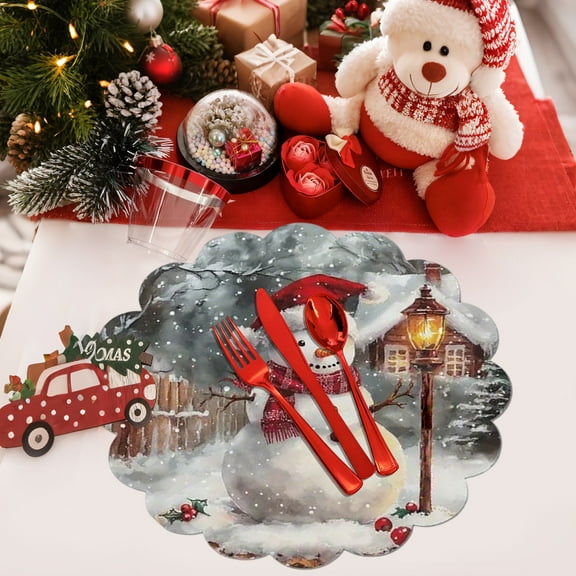 Hometravel Festive Diatomite Placemat, Christmas Pattern Insulation Mat for Table, Waterproof Heat Resistant Table Pad for Holiday Meals, Dining Decor
