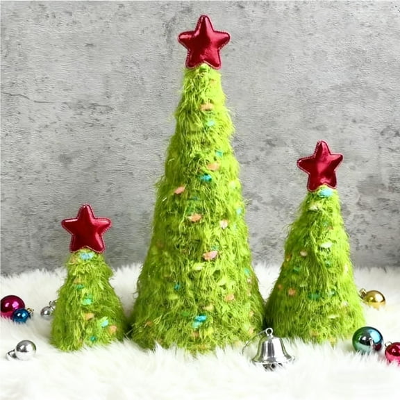 Hometravel Flocked Christmas Tree Set, 3-Piece Soft Lightweight Desktop Decor, Plush Holiday Tree Figures for Shelf, Desk, Seasonal Home and Office Display