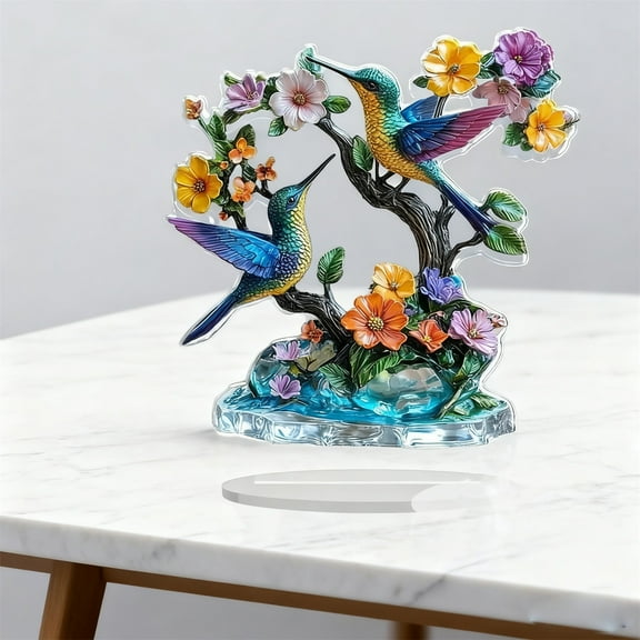 Hometravel Floral Bird Acrylic Decor, Exquisite Flower and Bird Pattern Ornament, Detailed Laser Cut Acrylic Art Piece for Wall and Table Display