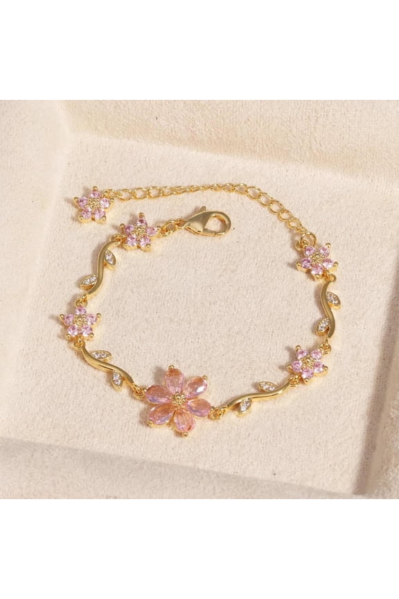 Floral Design Zircon Bracelet, Delicate Petal Pattern Fashion Jewelry for Women, Adjustable Chain Wristband for Daily Wear, Evening Out, Gift Presentation