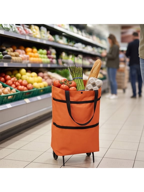 Foldable Wheeled Shopping Tote Bag, Portable Rolling Grocery Bag with Wheels, Expandable Reusable Shopping Tote for Supermarket Market Picnic, 5 Colors