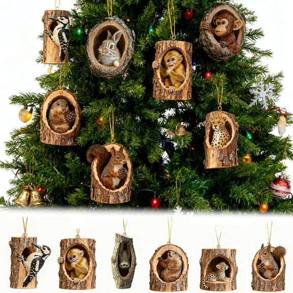 Hometravel Forest Animal Christmas Ornaments, Acrylic Tree Hanging Decorations, Woodland Creature Themed Holiday Decor for Family, Home Display