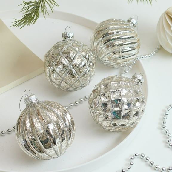Hometravel Glass Christmas Ball Ornament Set, Irregular Shape Decorative Sphere Collection, Shatterproof Tree Decor for Seasonal Display