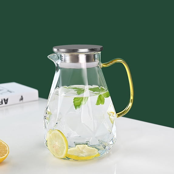Hometravel Glass Water Pitcher, Large Capacity Beverage Container with Stainless Steel Lid, Diamond Pattern Jug for Juice Iced Tea