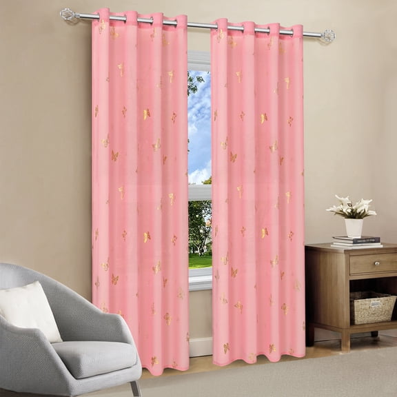 Hometravel Gold-ed Butterfly Sheer Curtains, Semi-Transparent Window Treatment for Home, Decorative Curtains for Family Gatherings, Holiday, and Everyday Decor