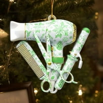 Hometravel Hairstylist Christmas Ornament, Hair Dryer and Scissors 2D Hanging Design, Professional Themed Tree Decor for Holiday Season