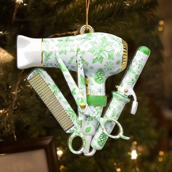 Hometravel Hairstylist Christmas Ornament, Hair Dryer and Scissors 2D Hanging Design, Professional Themed Tree Decor for Holiday Season