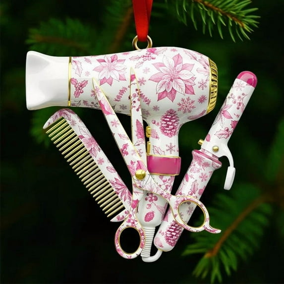 Hometravel Hairstylist Christmas Ornament, Hair Dryer and Scissors 2D Hanging Design, Professional Themed Tree Decor for Holiday Season