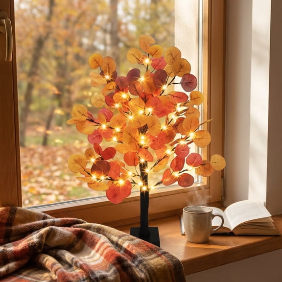 Hometravel Halloween Maple Tree Harvest Light, LED Yellow Maple Leaf Glowing Tree, Festive Autumn Decorative Lamp for Party, Event, Holiday Ambiance