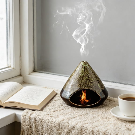 Hometravel Handcrafted Ceramic Palo Incense Censer, Triangle Shape Ash Catcher With Chimney, Sage Smudge Burner for Room Decor