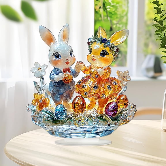 Hometravel Happy Colorful Rabbits Acrylic Ornament, Flat Desktop Decoration for Home, Cute Animal Themed Tabletop Decor for Office, Shelf, Room, Festive Decor