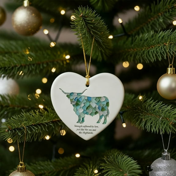 Hometravel Heart Shape Christmas Ornaments, Highland Cow Design Holiday Pendants, Cute Animal Theme Hanging Decor for Tree and Seasonal Display
