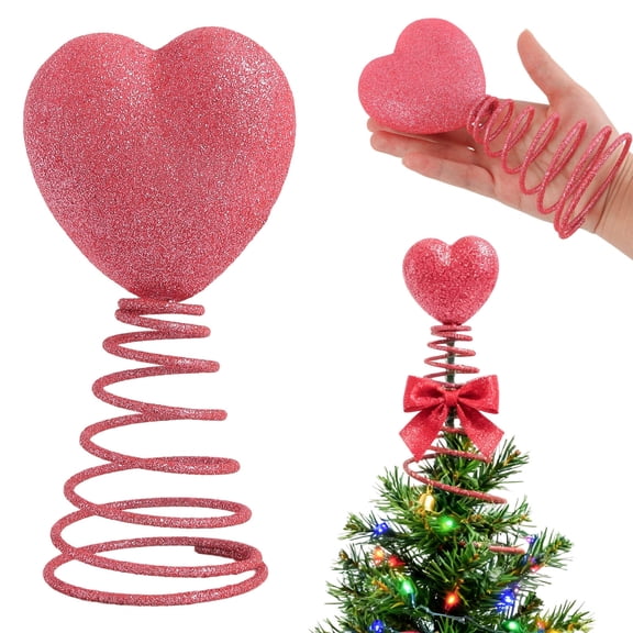 Hometravel Heart Tree Topper Ornament, Spring-Loaded Star Decoration with Red Heart, Festive Christmas Tree Top Decor for Family Holiday Celebrations