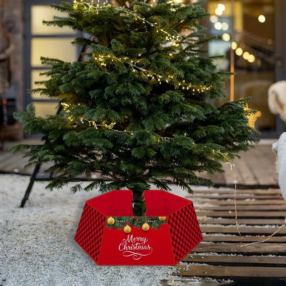 Hometravel Hexagonal Christmas Tree Skirt, Printed Tree Base Cover, 80cm Decorative Surround for Holiday Tree Display