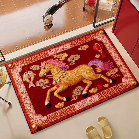 Hometravel Horse Face Doormat, Absorbent Non Slip Bathroom Carpet, Animal Print Indoor Floor Rug for Entryway, Kitchen, Laundry Room