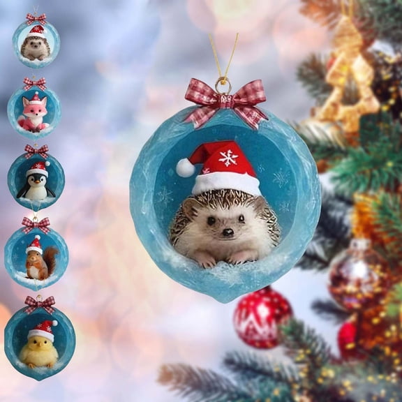 Hometravel Ice Crystal Cave Ornaments, Winter Forest Animal Acrylic Decor with Snowflake Design, Christmas Tree Hanging Pendants for Holiday Display