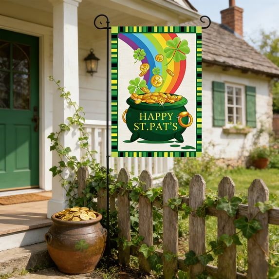 Hometravel Irish Shamrock Design Garden Flag, St. Patrick's Day Yard Decor for Festival Party, Outdoor Weather Resistant Flag for Pole, Porch, Patio, Green