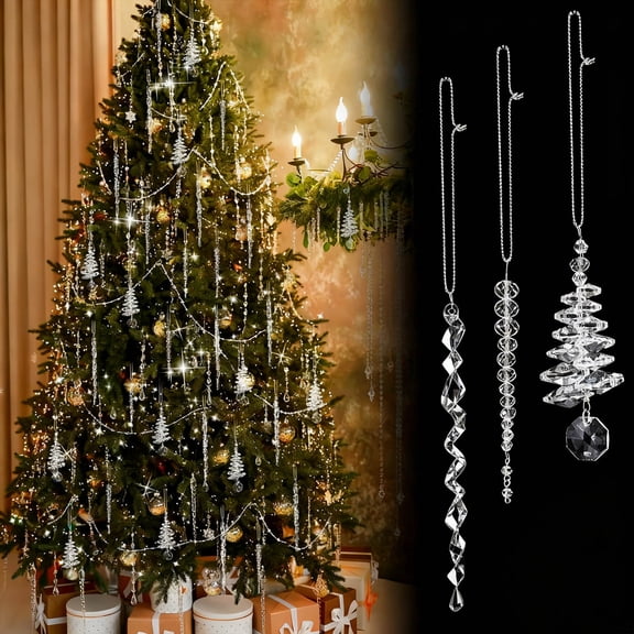 Hometravel Irregular Icicle Ornament Set, 24-Piece Beaded Christmas Decor Collection, Transparent Hanging Pieces for Tree Decoration