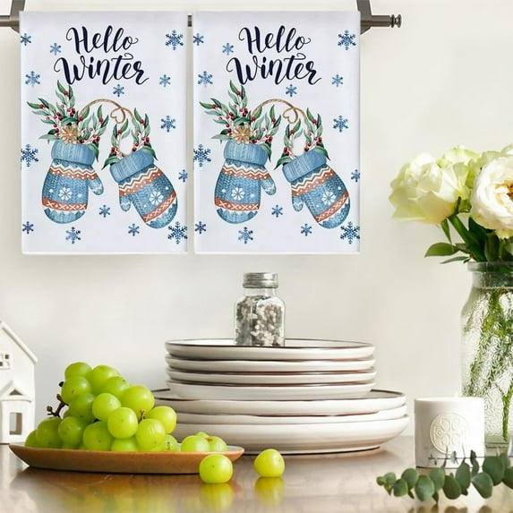 Hometravel Kitchen Dish Towels Merry Christmas, Winter Theme Drying Cloth for Cooking, Absorbent Tea Towels for Baking and Kitchen Cleaning Tasks
