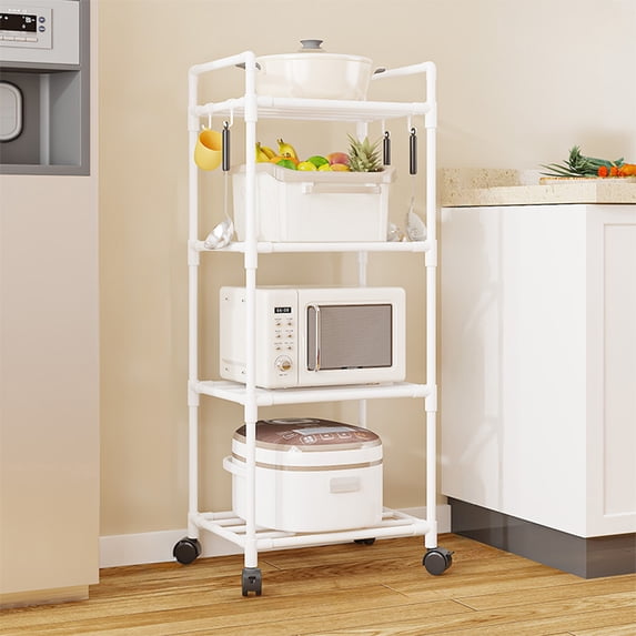 Hometravel Kitchen Storage Cart with Wheels, Bathroom Organization Rack, Microwave Stand with Shelves for Laundry Room Pantry