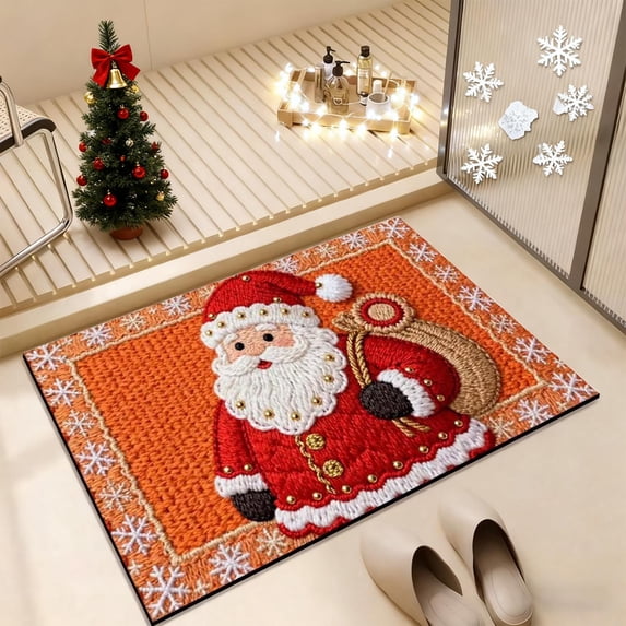 Hometravel Knit Christmas Bath Mat, Absorbent Bathroom Floor Rug Mat, Non-Slip Holiday Doormat for Kitchen Entryway Laundry