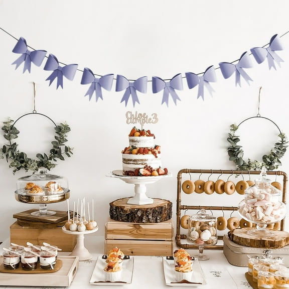 Hometravel Korean Style Birthday Party Decoration Set, Paper Bow Pull Flowers and Macaron Color Flags, Cute Layout Banner for Adult and Children's Celebration