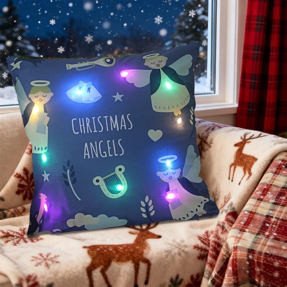 Hometravel LED Christmas Pillow, Two Mode Switching Flash and Steady Light, Printed Design Sofa Cushion, Holiday Gift for Home Decor, Festive Atmosphere