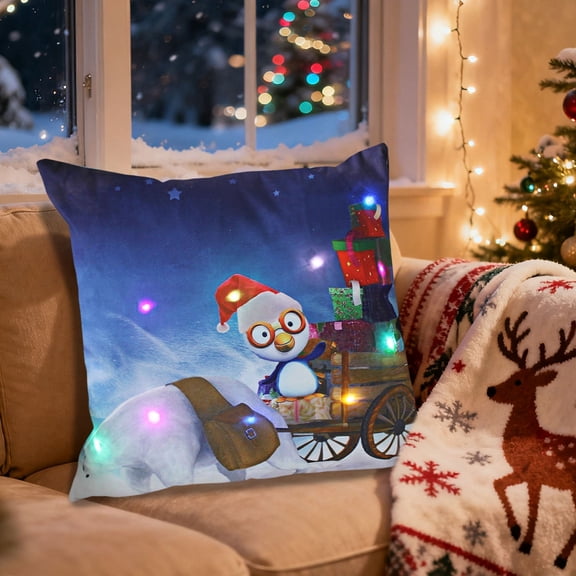 Hometravel LED Christmas Pillow, Two Mode Switching Flash and Steady Light, Printed Design Sofa Cushion, Holiday Gift for Home Decor, Festive Atmosphere