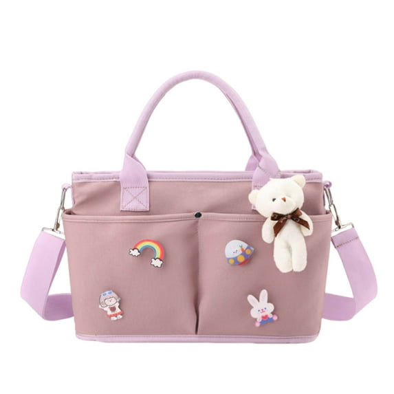 Hometravel Large Capacity Diaper Bag for Infants, Multiple Pockets with Stroller Straps, Fashionable Mommy Bag with Bear Brooch, Postpartum Travel Essential