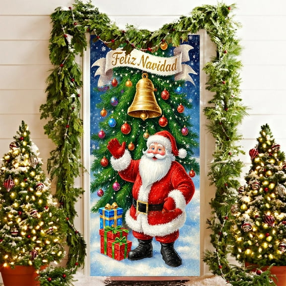 Hometravel Large Santa Pattern Door Curtain, 35x72 Inch Christmas Themed Fabric Decoration, Seasonal Welcome Display for Home, Party Festival Atmosphere