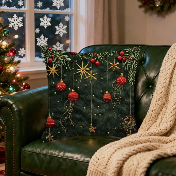 Hometravel Linen Christmas Pillow Cover, Imitation Embroidery Print Design, Decorative Sofa Cushion Case for Living Room, Seasonal Home Decor
