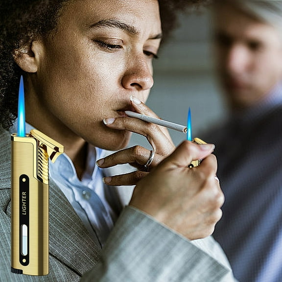 Hometravel Long Metal Torch Lighter with Windproof Blue Flame, Mini Thin Butane Design for Cigarettes, Men's Gift Idea, Durable Refillable Lighter, Stylish