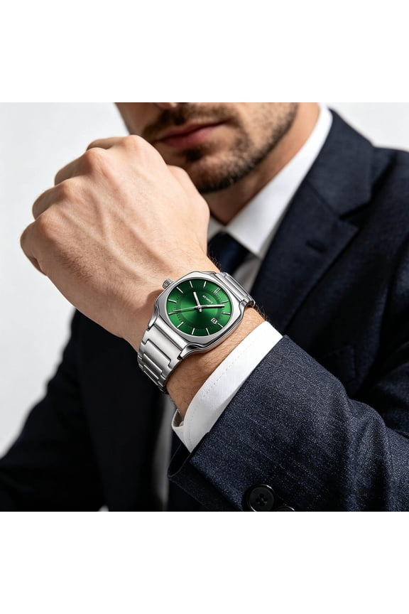 Men's Stainless Steel Quartz Watch, Non-Automatic Business Dress Wristwatch, Waterproof Luminous Watch with Date Calendar, Casual Timekeeping for Daily