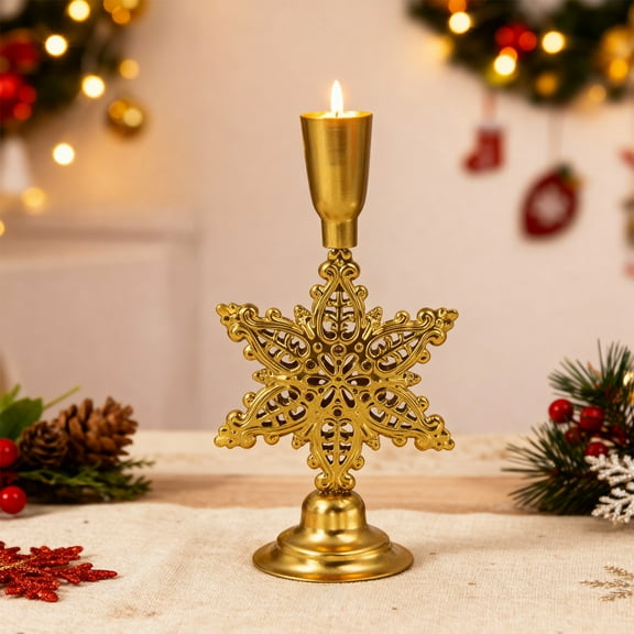 Hometravel Metal Candle Holder, Snowflake Design Christmas Table Decor, Romantic Ambiance Lighting for Holiday Dinner Setting