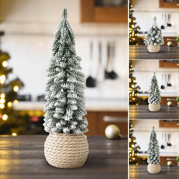 Hometravel Mini Flocked Cedar Christmas Tree, Snow-Covered Tabletop Holiday Decor, Festive Mantel and Desk Decoration for Seasonal Display