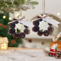 Hometravel Mini Pinecone Christmas Wreath Ornament, Set of 2 Natural Style Hanging Decorations, Rustic Holiday Decor for Tree, Fireplace, Window, Mantel