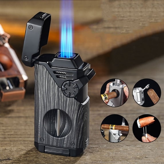 Hometravel Multi-Function 4 Flame Windproof Lighter, Portable Refillable Butane Torch for Outdoor Camping, Kitchen Candle Use